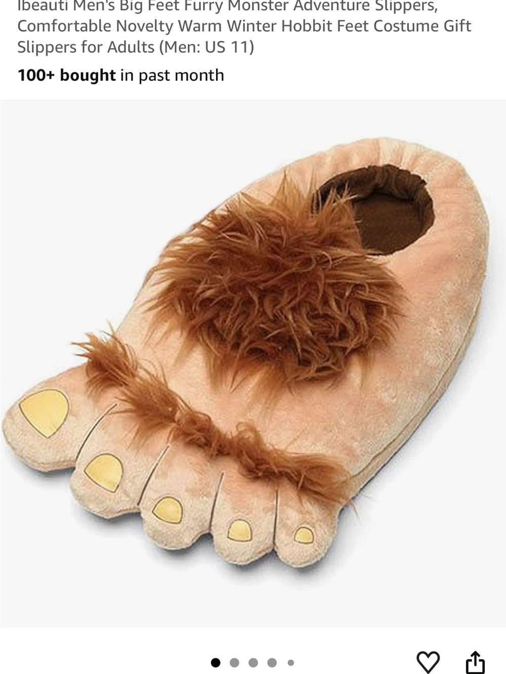 Hobbit Style - Plush Monster Big Toe Slippers in Light Beige with Brown Fur